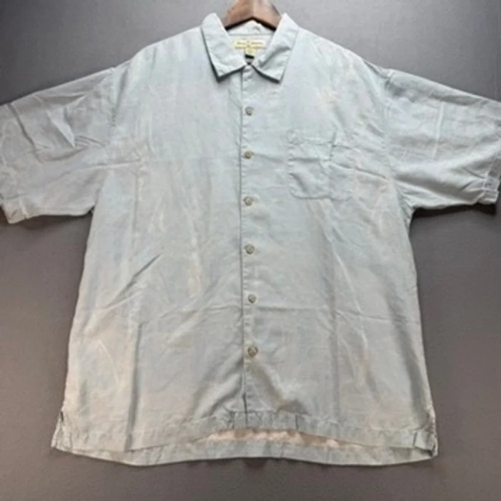 Tommy Bahama Button Up Mens XL‎ Palm Tree Silk Camp Shirt Tropical Embroidered